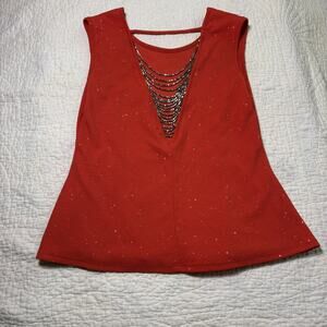 Vtg WOMEN SZ L Red Bling Bling Tank Y2K Fairycore Romantic NYE Formal Glam party